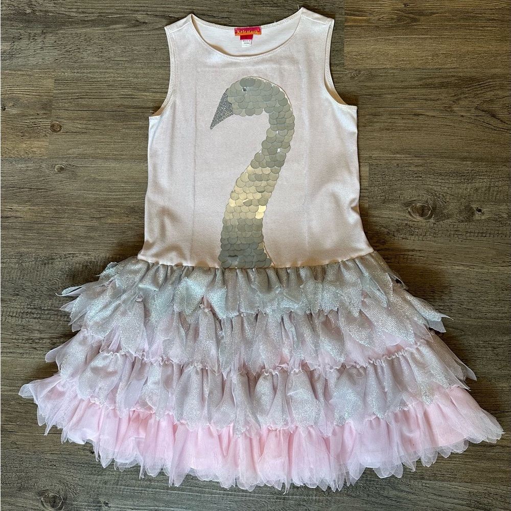 Kate Mack Pink Sparkle Swan Princess Dress. (Sz 8)